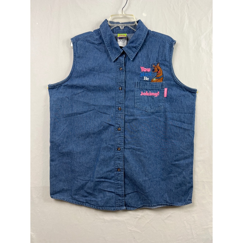 Scooby-Doo Denim Vest Women 14/16W Blue Embroidered You Must Be Joking 2002 Vtg